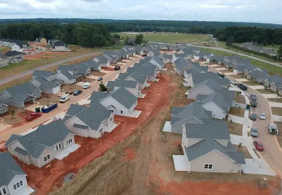 Aerial view of a new single-family housing development under construction